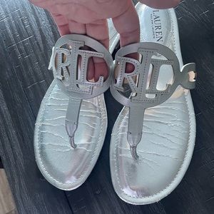 Lauren Ralph Lauren Silver Thong Sandals with Embellishment